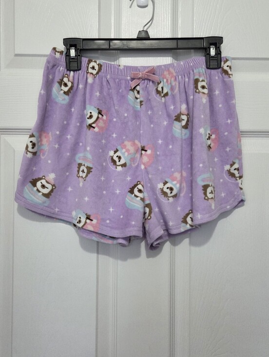 no brand Other - Purple Plush Pajama Shorts Hedgehog Fleece Velour PJ Sleep Lounge Size Medium